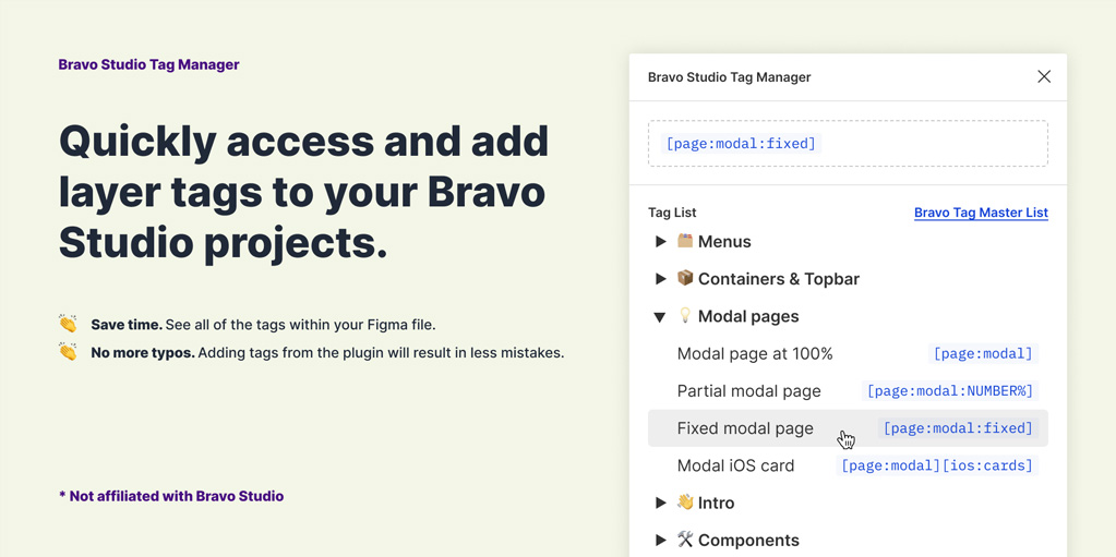 установить плагин для Фигмы Bravo Studio Tag Manager